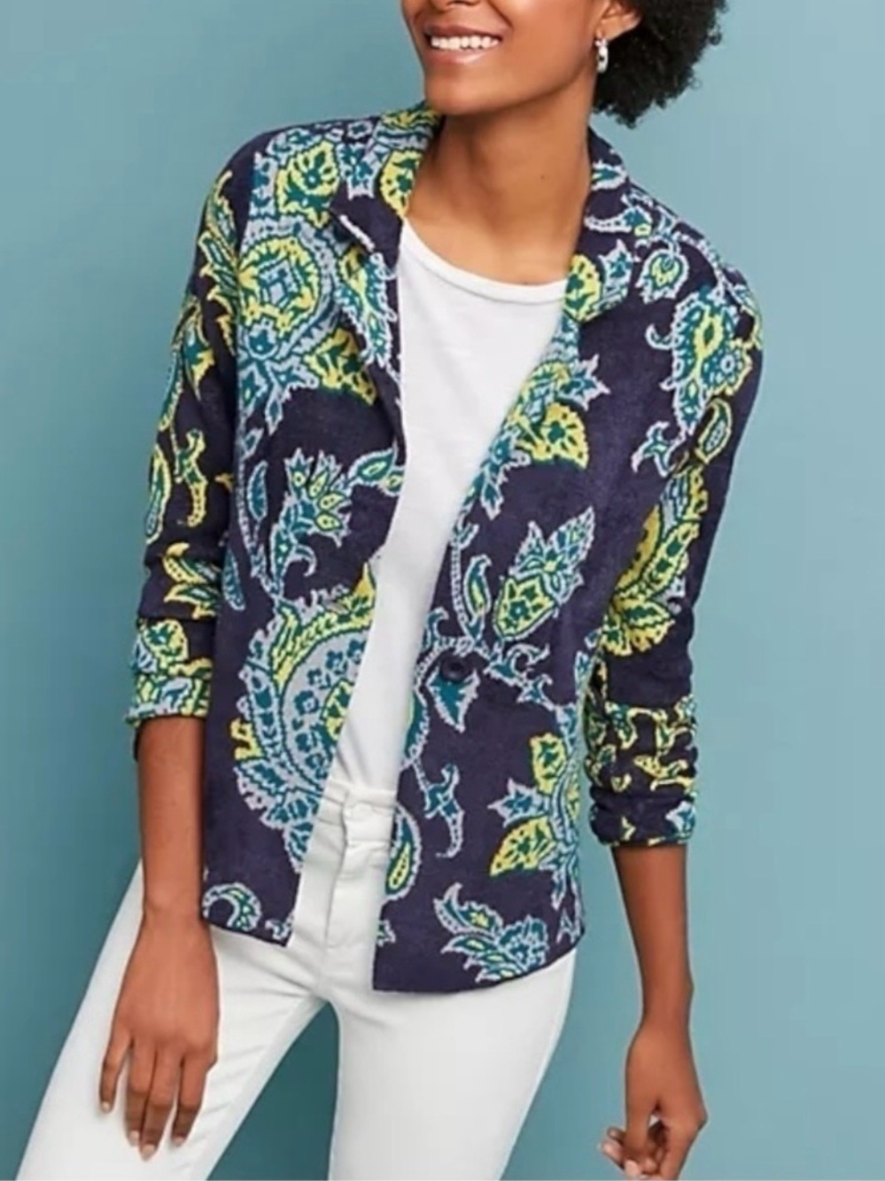Anthropologie Moth Retro 70s Artsy Chenille Sweater Jacket Size Small Whimsical